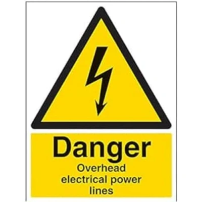 Image of V Safety Danger, Overhead Electrical Power Lines Warning Sign 300mm x 400mm Self Adhesive Vinyl
