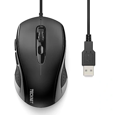 Image of TECKNET Wired Mouse, Mice Optical USB Computer Mouse With 3600 DPI Tracking, Gaming Grade Sensor, 6 Buttons, Business Office PC/Laptop, Great for Graphic Design (Black, Medium)