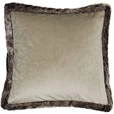 Image of Paoletti Kiruna Velvet Faux Fur Trimmed Cushion Cover Taupe One Size
