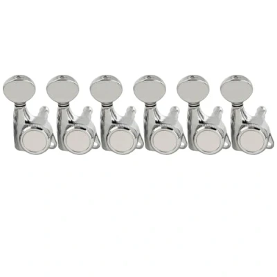 Image of Musiclily Pro 6 in line Guitar Locking Tuners Machine Heads 18:1 Ratio String Tuning Pegs Keys for Strat Tele Style Electric Guitar, Chrome with Vintage Oval Button