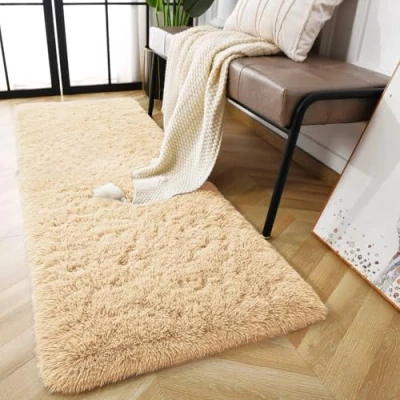Image of AMEHA Rugs for Living Room Bedroom Beige Area Hallway Runner Anti Slip Super Soft Fluffy Shaggy Thick Pile Rug Non Shedding Easy To Clean, 60 x 220 cm