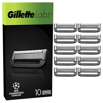 Image of Gillette Labs Men&#039;s Razor Blades, Heated Blades with Exfoliating Bar, 10 Refills