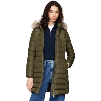 Image of Tommy Jeans Essential Hooded COAT Down coat, Women&#039;s, Size: XS, Fatigue green