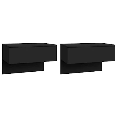 Image of vidaXL 2x Wall Bedside Cabinets Home Bedroom Nightstand Floating Hung Bed Cabinet Unit Indoor Furniture Black Engineered Wood