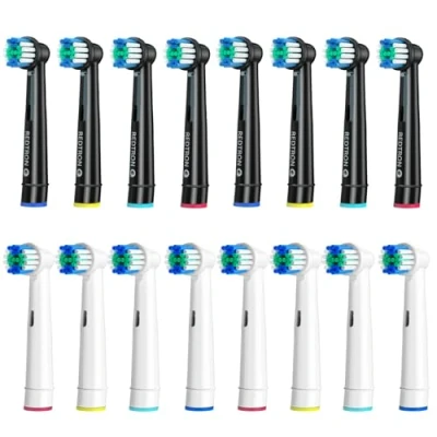 Image of REDTRON Replacement Brush Head Compatible with Oral B (16 Pcs), Professiona Toothbrush Heads for Precision Clean, Pro1000 Pro3000 Pro5000 Pro7000 and More, White Black