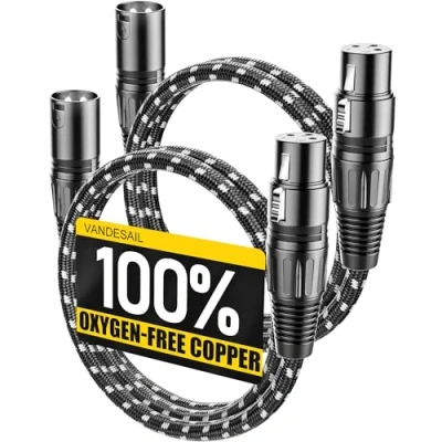 Image of VANDESAIL XLR Cable 3ft, 2 Pack Microphone Balanced Male to Female 3 PIN Nylon Braided Mic Patch Cords (2Pack, 3Feet)