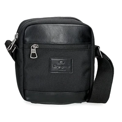 Image of Pepe Jeans Sander Black Shoulder Bag 15x19.5x6 cm Polyester with Synthetic Leather details