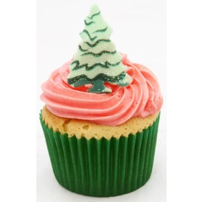 Image of 12 Fabulous Edible Pre Cut Wafer Cake Toppers: Green Christmas Trees