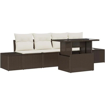 Image of vidaXL 5 Piece Garden Sofa Set with Cushions Brown Poly Rattan