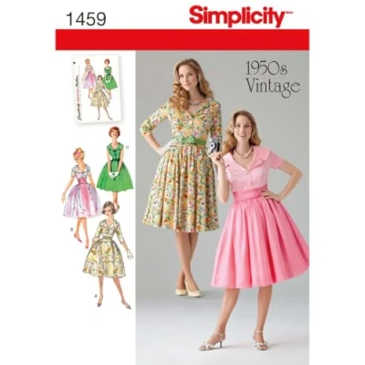 Image of Simplicity Sewing Pattern 1459 Miss Petite 1950&#039;s Vintage Dress, Size, Paper, White, K5 (8 10 12 14 16)