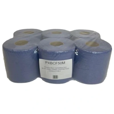 Image of Blue Centre Feed 2 Ply Embossed Paper Wipe Pull Rolls Wipes Kitchen Towel (6)