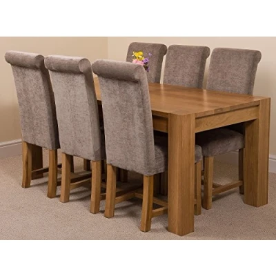 Image of Oak FURNITURE KING Kuba 180 x 90cm Chunky Dining Table and 6 Chairs Set (Washington Grey)