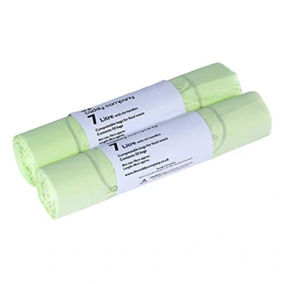 Image of The Caddy Company 7 Litre Tie Handle Compostable Kitchen Liners, 100 Bags, Green,21 x 10 5 cm