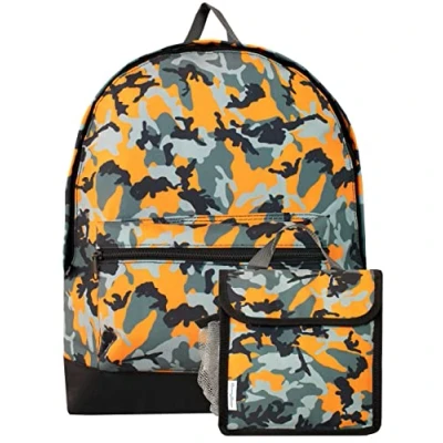 Image of Harry Bear Kids Backpack and Lunchbag Set Orange Camouflage