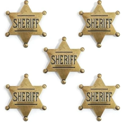 Image of wirepool Sheriff Badge Fancy Dress Shiny Badge, Copper, Pack of 5 (Gold)