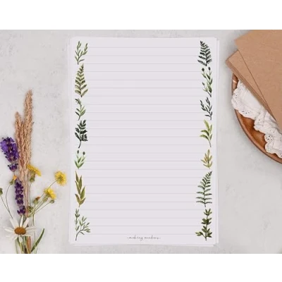 Image of Making Meadows A5 Lined Letter Writing Paper Set (20 Sheets &amp; 10 envelopes) Botanical Greenery Border Design On Penpal Stationery