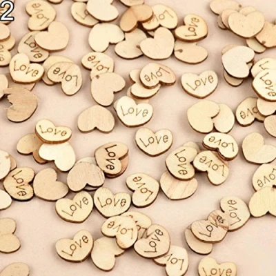 Image of Greenlans Rustic Wooden 100pcs Wood Love Heart Stars Wedding Table Scatter Decoration Crafts