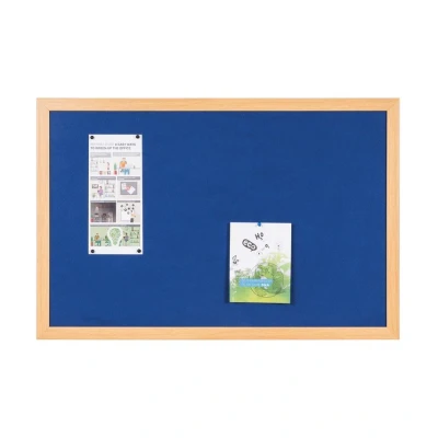 Image of Bi Office Earth Notice Board, Blue Felt, Oak Finish Frame 90 x 60 cm