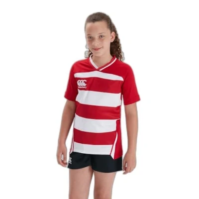 Image of Canterbury Boy&#039;s Vapodri Evader Hooped Rugby Jersey, Flag Red, Age 6 (XS)