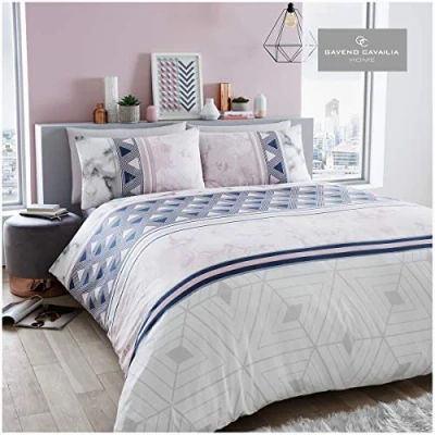 Image of GC GAVENO CAVAILIA Geometric Pattern Duvet Cover Sets, 3Pcs Reversible Double Bedding Set, Soft Polycotton Bed Covers, Pink