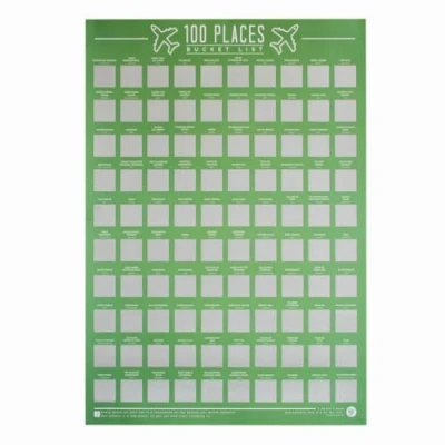 Image of Gift Republic GR630001 100 Places Scratch Off Bucket List Poster, Paper, Green,42 x 59.4 0.02 cm, Living Room