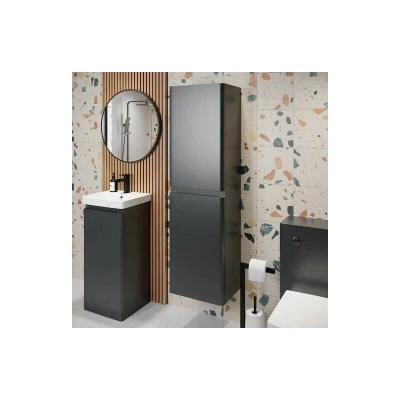 Image of Regis Anthracite Grey Wall Hung Tall Bathroom Cabinet 1400 x 400mm