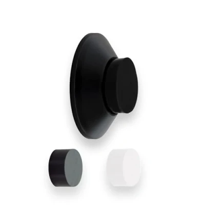 Image of Evi Herrajes Adhesive Door Stop Wall Fitting 35x15mm Black Lacquered Stainless Steel Conical Shape Two Rubber Bands Included or Screw Installation