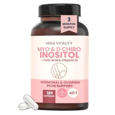 Image of 3 Month Supply Inositol Supplement for Women (180 Capsules) Myo &amp; D Chiro 40:1 with Folic Acid Vitamin PCOS, Hormone Balance, Fertility Ovulation Support