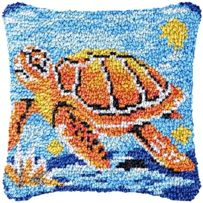 Image of CAIRF Latch Hook Kit Turtle Pattern B Cushion Kits for Aadults DIY Needlework Crafts Cover Case, 43 X cm
