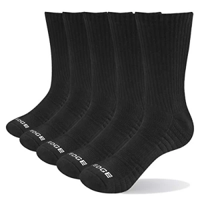 Image of YUEDGE Men&#039;s cushioned Solid Workout Walking Gym Training Sports Socks Padded Comfort Work For Male Black Size 8 10 (5 Pairs Multipack)