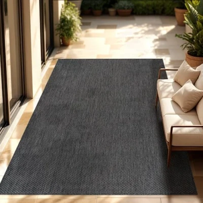 Image of Paco Home Indoor &amp; Outdoor Rug Kitchen Monochrome Mottled Pattern, Size:150x150 cm square, Colour:Ivory