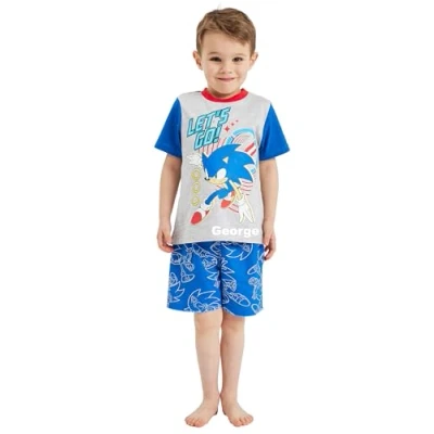 Image of Sonic The Hedgehog Personalised Boys Short Pyjamas Gamer Gaming (UK, Age, 4 Years, 5 Regular, Lets Go)