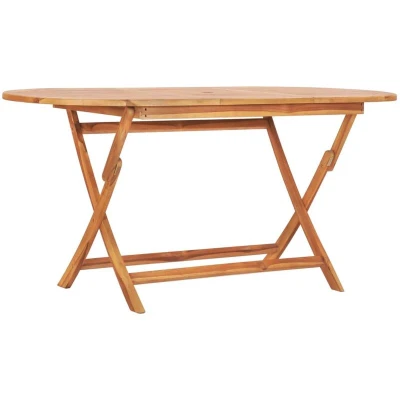 Image of vidaXL Folding Garden Table Solid Teak Wood Indoor &amp; Outdoor Use Fine Sanded Surface Assembly Required 160x80x75cm Natural Finish