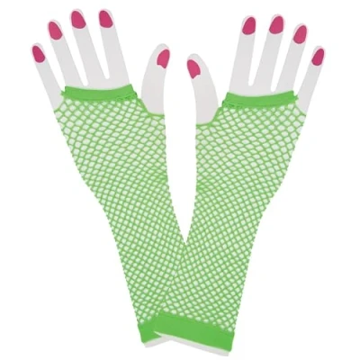 Image of Wicked Costumes 80&#039;s Long Net Fingerless Gloves Neon Green Fancy Dress Accessory