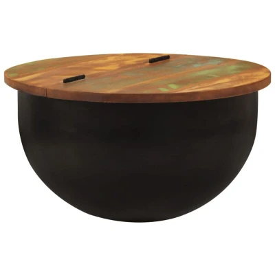 Image of vidaXL Coffee Table Side/End Sofa Black Solid Reclaimed Wood Round Industrial Furniture with Concealed Storage, 50x27 cm