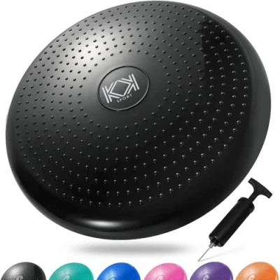 Image of KK Balance Wobble Cushion for Adults and Kids, Inflatable Anti Slip Stability Board Physio, Posture &amp; Fitness, (34cm) Fidget Black