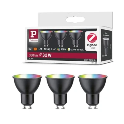 Image of Paulmann 29153 Standard 230V Smart Home Zigbee LED Reflector GU10 3x350lm 3x4.8W RGBW+ dimmable Black matt lamp, 14.4 W