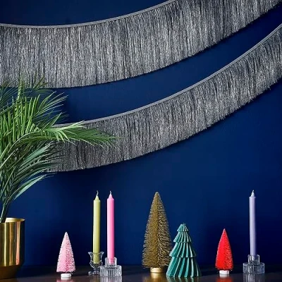 Image of Ginger Ray Christmas Silver Tinsel Garland Hanging Decoration 2 Pack