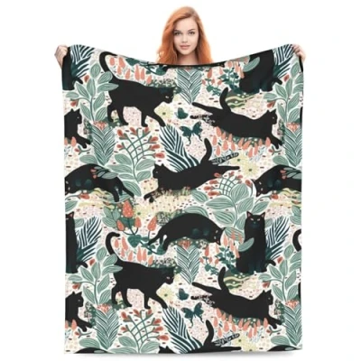 Image of Fleece Throw Blanket for Couch, Sofa, Car, Bed, 60&quot;x50&quot; Cozy Soft Lightweight Fuzzy Flannel Warm Suitable All Seasons (Cat)