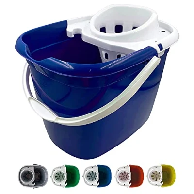 Image of Colour Coded Mop Buckets − 12L Bucket with Wringer and Easy Carry Handle for Domestic Commercial Cleaning (Blue)