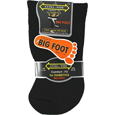Image of Mens Black Extra Wide Big Foot Comfort Fit Diabetic Socks (3 Pair Pack), UK 11 14 (EU 45 49),