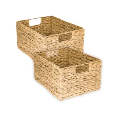 Image of HMF Storage Basket, Foldable Braided Water Hyacinth Seagrass, Set of 2, Size L, 36 x 28 20 cm