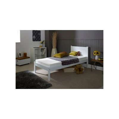 Image of Humza Amani Clifton Wooden Bed, Sturdy Slatted Bed Frame, Minimalist Guest Bedroom Furniture in White (Single)
