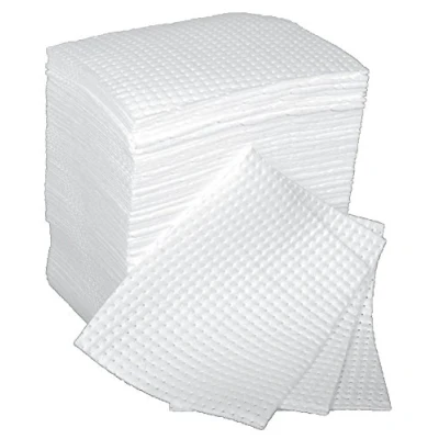 Image of 100 x Heavyweight Bonded and Perforated Oil Only Absorbent Pads High Absorbency Spill Control Solution for Spills