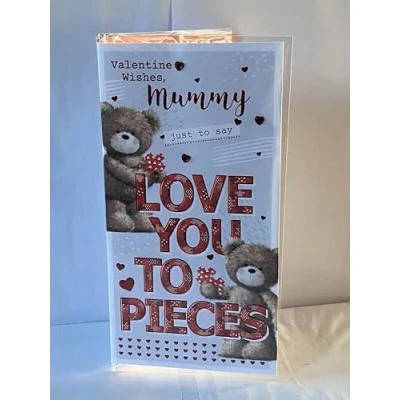 Image of Valentine Wishes Mummy Just To Say Love You Pieces Valentine&#039;s Day Valentines Card Teddies/Words/Hearts Foil/Heart Gems Detail (PRELUDE47551)