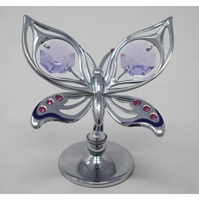 Image of Crystocraft Chrome Plated Orchid Butterfly With Swarovski Crystal Elements Gift Ornament