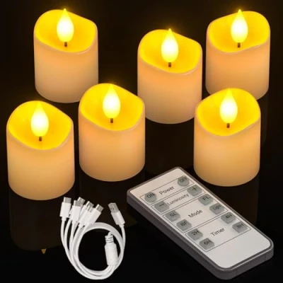 Image of Yme Rechargeable Tea Lights Candles, 6 Pack Battery Operated LED Flameless Votive Candles with Remote Timer for Autumn Halloween Christmas Party Table Decorations Bedroom Decor