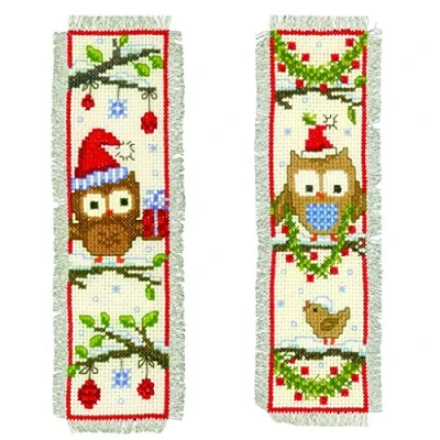 Image of Vervaco Bookmarks Owls in Santa Hats AIDA Set of 2