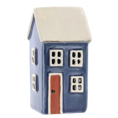 Image of Shudehill Giftware Village Pottery Ceramic House Mini Tealight Navy