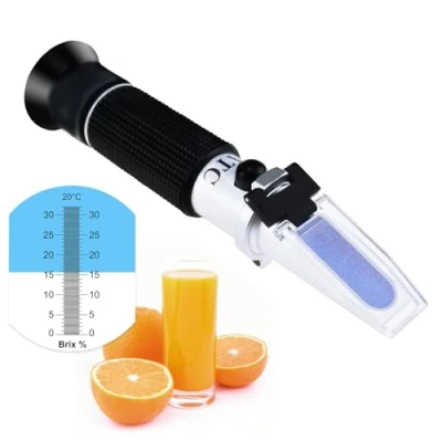 Image of Brix Refractometer with ATC, range 0 32% 0.2% division, for brandy, beer, fruits, Cutting Liquid, EXTRA LED light and pipettes